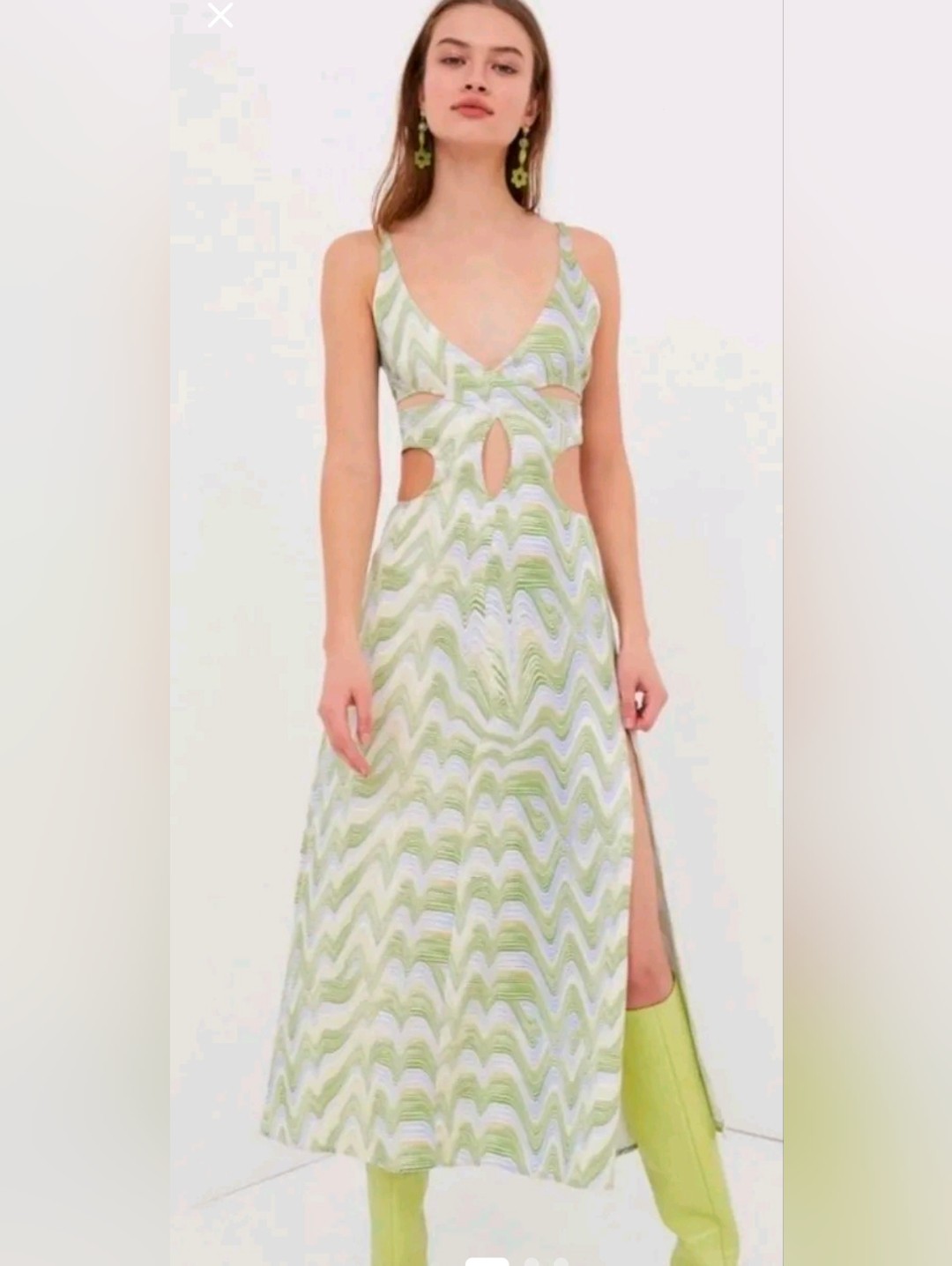 For Love & Lemons Yori Midi Dress Green Abstract Cutout Dress Size S